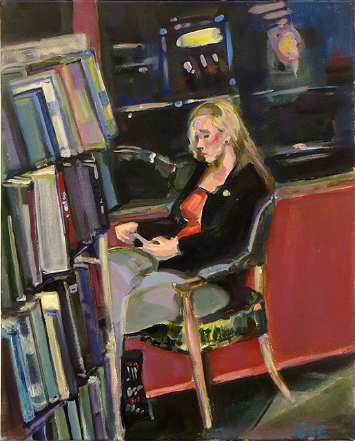 Steven Epstein -“Girl in the Book Store Window” acrylic on canvas