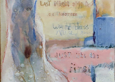 Francesca Azzara  “Another White Dress” encaustic and mixed media on panel, $400.00