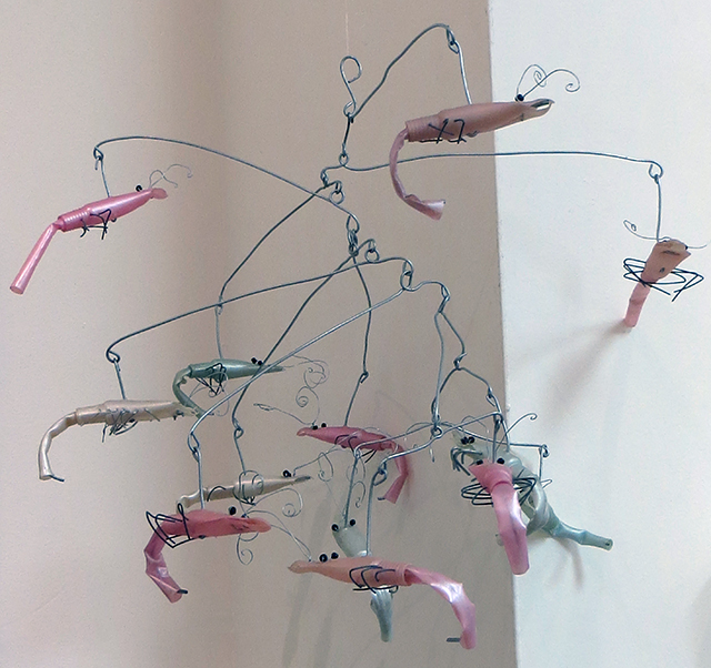 Lisa Bagwell “Shrimp Mobile” beach tampons, wire, beads, NFS