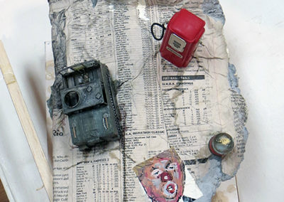 Peter Arakawa “Current Events” mixed media sculpture, $150.00
