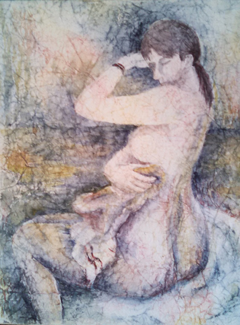 Valerie Shkymba McAndrews  “Unmentionable” watercolor and masa paper on illustration board, $250.00