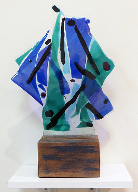 “Sail Away”   fused glass and wood, by Ellen Rebarber