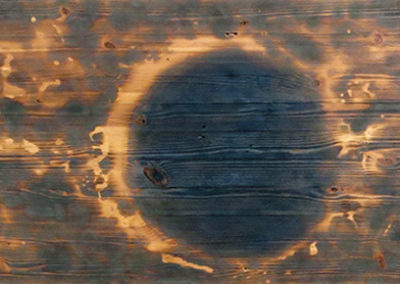 Brian McCormack “Lunar Eclipse-1” Pyro drawing on found furniture panel