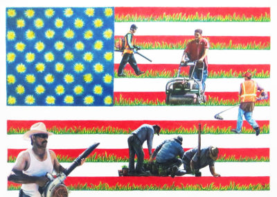 Joan Sonnenfeld “Lawn Service” collage and colored pencil on paper