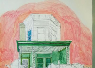 Katie Knoeringer – “Saint Patrick”, acrylic and pencil on found folder, 42” x 31”, 2018