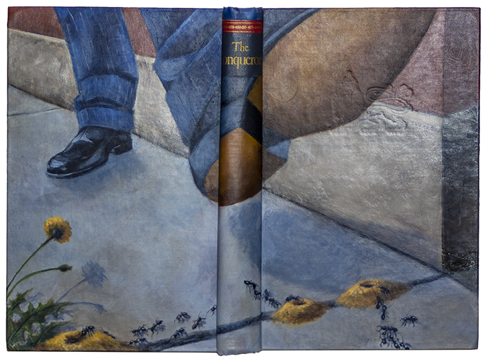 Mary Jean Canziani “THE CONQUERORS”, Acrylic on Repurposed Book,9” x 12”, 2020