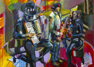 “The Band Played On” 24″ x 30″ mixed media on cradleboard