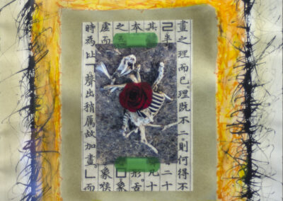 John Marron  “Mesa Deer Eulogy/Kanzeon”, mixed media, collage, 15″ x 18″ – $300.00