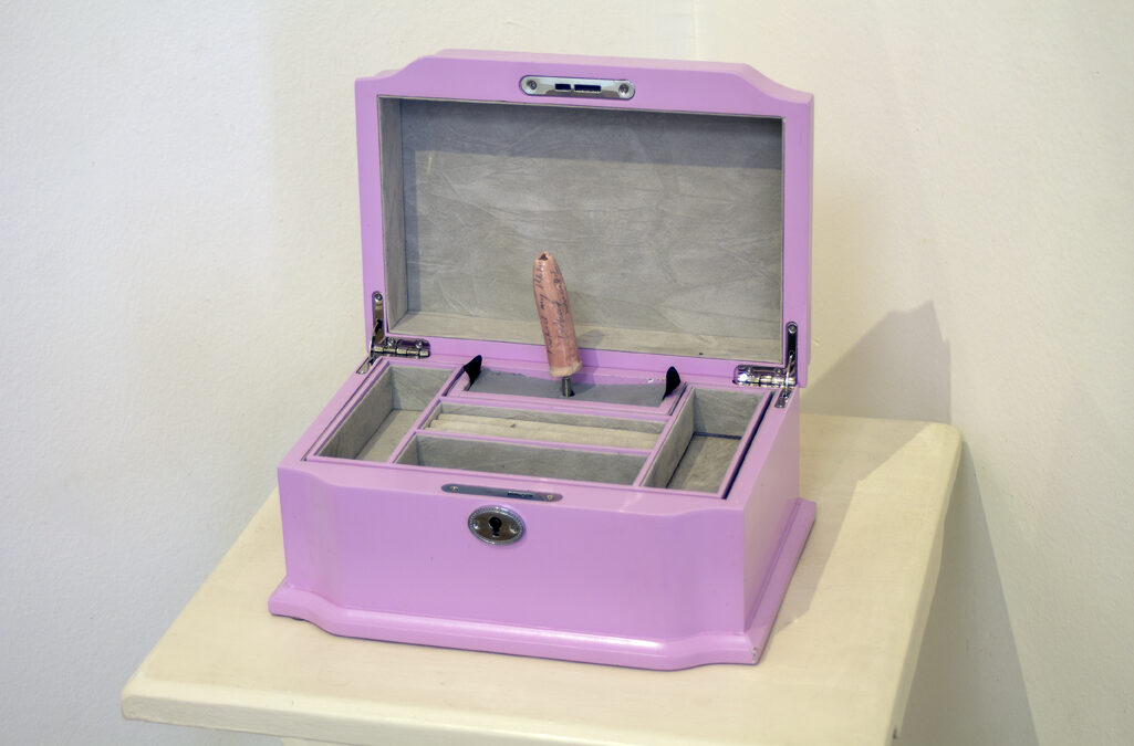 Stacy AS Pritchard  “Will I Be Pretty” ceramic and mixed media, interactive working music box, 10”W x 7.5”D x10” H  – $300.00