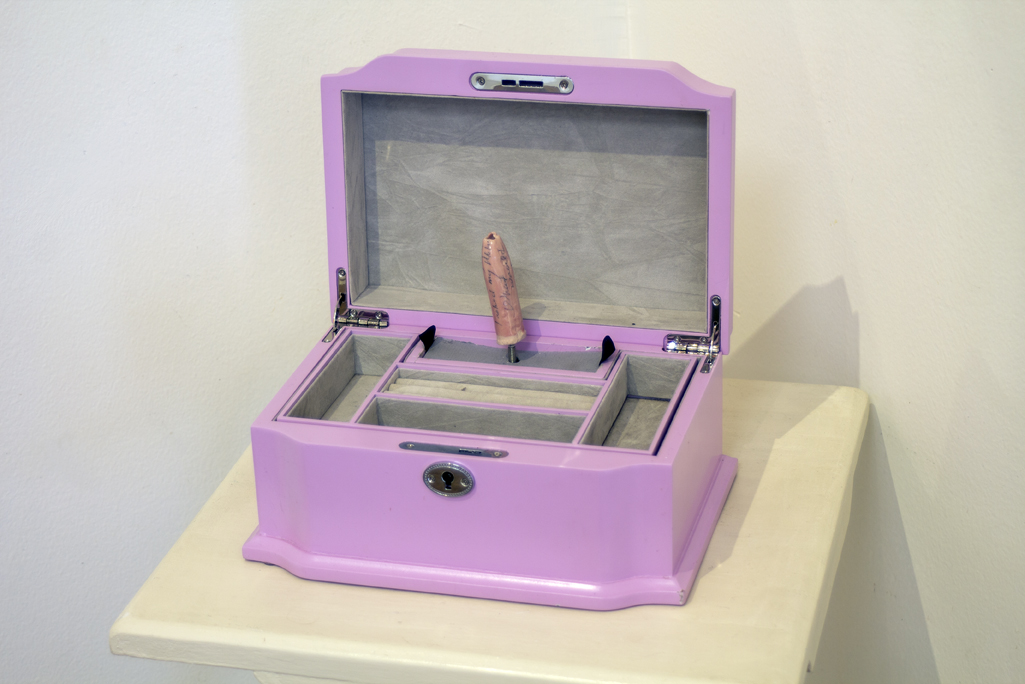 Stacy AS Pritchard  “Will I Be Pretty” ceramic and mixed media, interactive working music box, 10”W x 7.5”D x10” H  – $300.00
