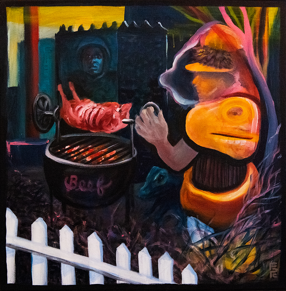 “Grill Daze” 28″ x 28″ unframed –  acrylic on canvas – $425.00