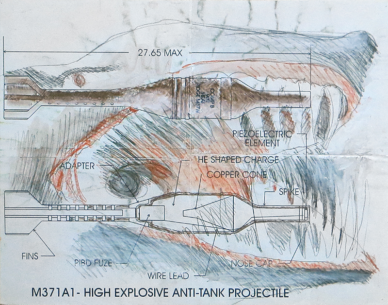 “M371A1_High_Explosive_Anti-Tank_Projectile” drawing on print 17″ x 22″