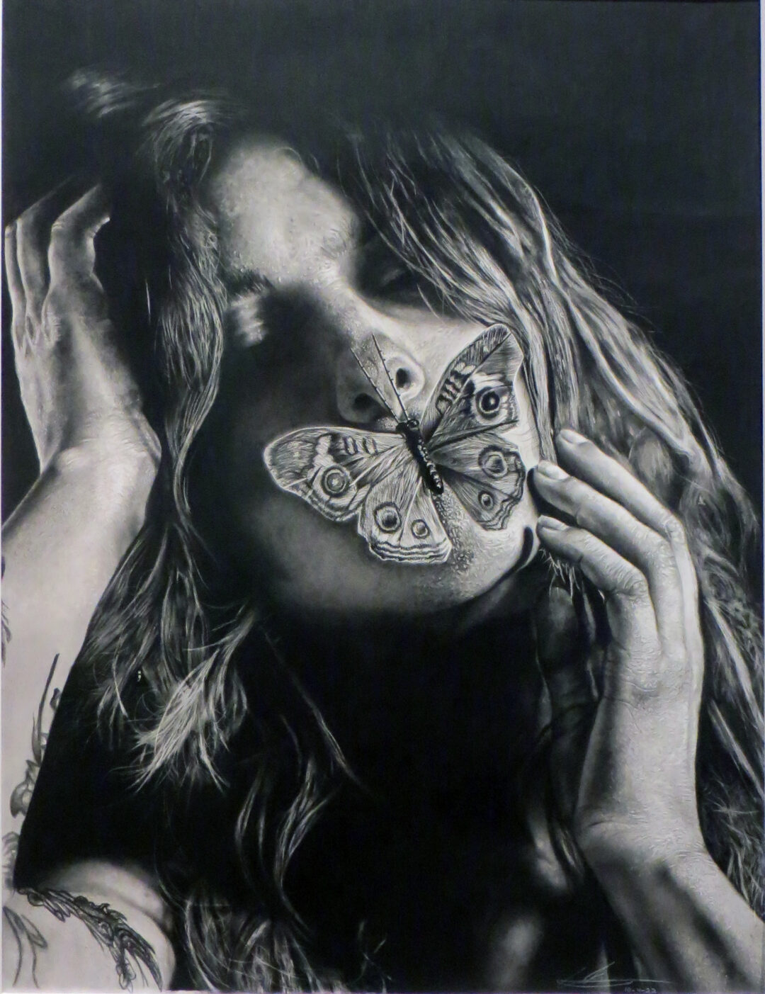 Anthony DaCosta  –  “Talk” charcoal and graphite on Fabriano water color paper hot press, 30”H x 22”W, 2022 NFS