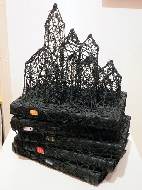 Caitlin McCormack See You All in There, 2019 Crocheted cotton string, glue, enamel paint, wire, books 14 x 11 x 8 inches $1,500.00