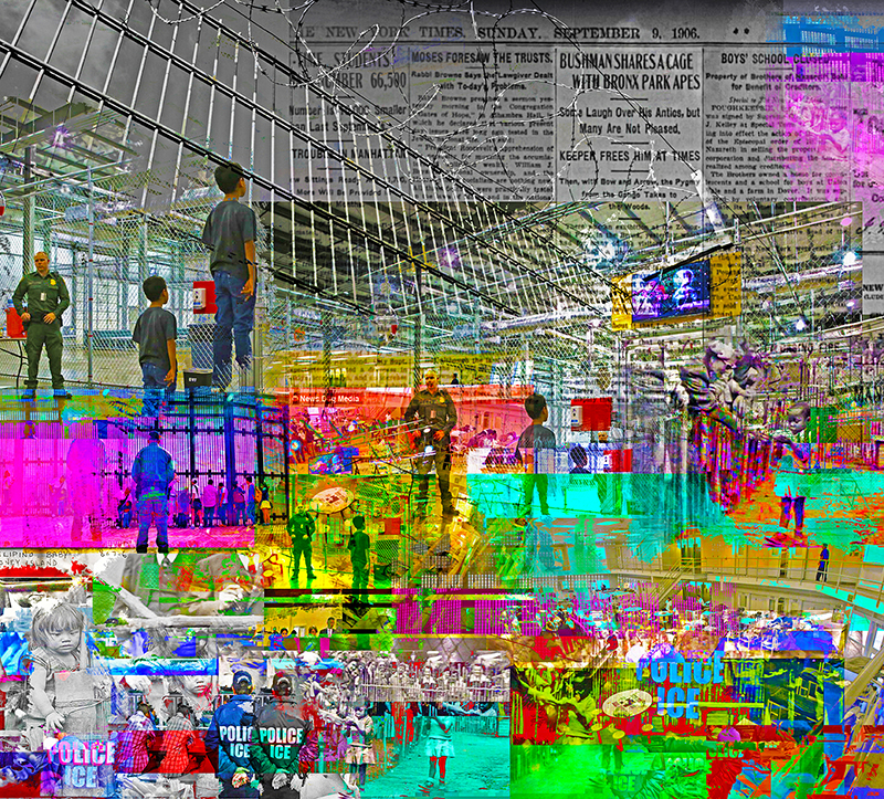 Phillip McConnell – “Human Zoo” glitch art on canvas, 24” x 24”, 2020, $500.00