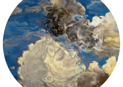 Eliza Louro “Clouded by Dreams of Love” acrylic on wood panel,  18” dia,  $500.00