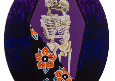 Samantha Brown ” ’til death “ medium: acrylic on stretched canvas 11” W x 14” H [oval],  2023, SOLD