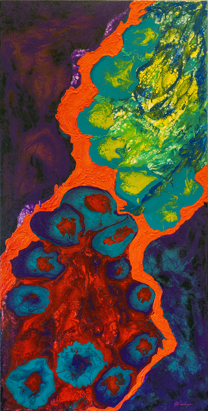 Jill Caporlingua “Riscaldamento Globale” acrylic on canvas, 18”W x 36”L, 2021, $400.00