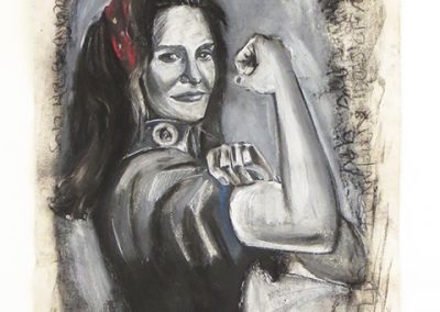 Devon Reiffer  “We Can Do it Jenner”  charcoal, gesso, and pastel on raw canvas,  $2,000.00
