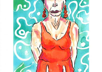 Sam Caponegro “Cabana Lady” print of watercolor and ink on paper