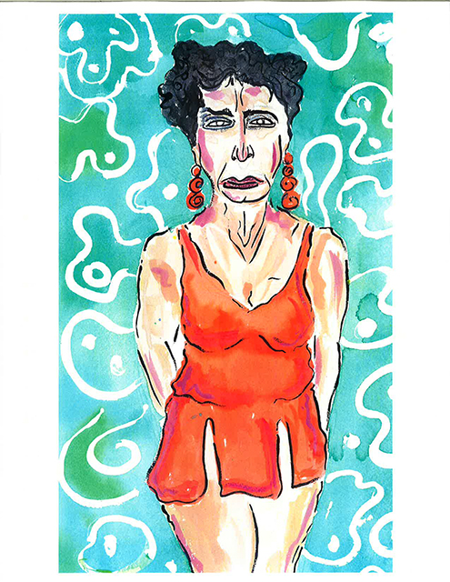 Sam Caponegro “Cabana Lady” print of watercolor and ink on paper