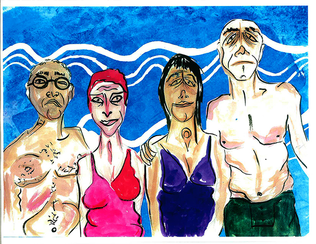 Sam Caponegro “Beach Club” print of watercolor and ink on paper