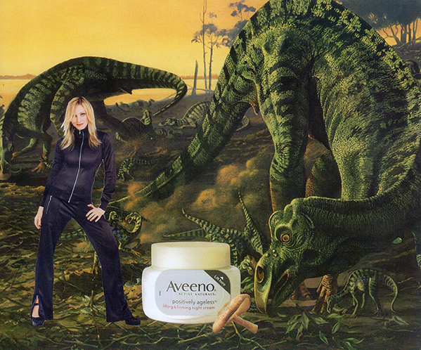 Luis Alves: Collage “ “Walking with Dinosaurs” “Aveeno” Triptych handmade collage