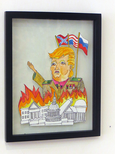 David LaMorte “Watch the World Burn” watercolor on cut paper, $100.00