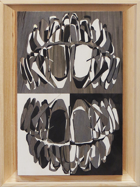 Matt R. Phillips  “Symmetrical Grin” wood veneer marquetry, NFS