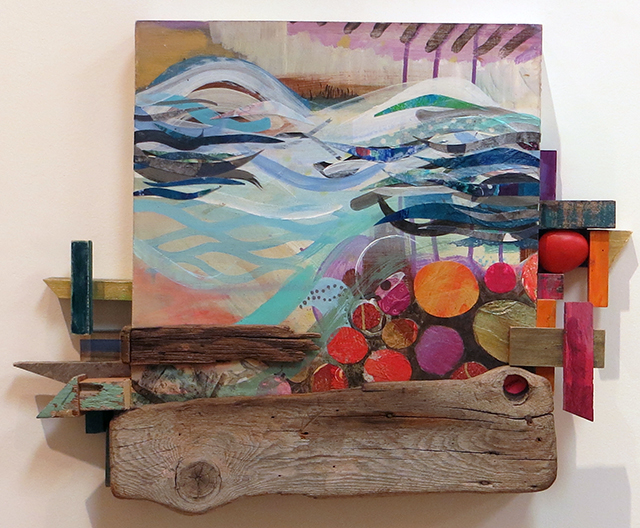 Maryanne Trent “White Water” acrylic, fabric, paper and wood, $850.00