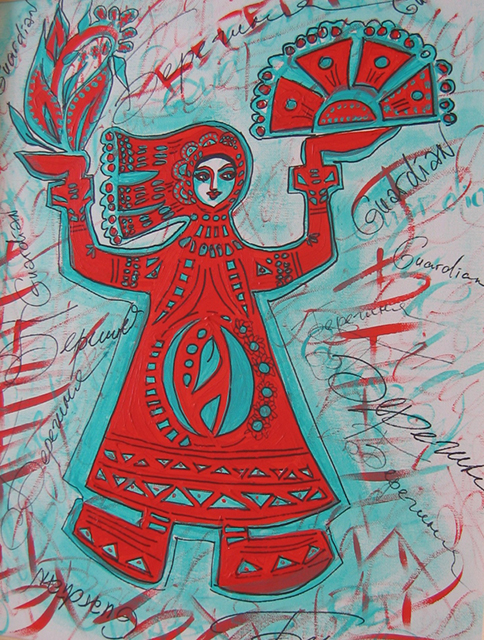 Tatiana L. Sougakova – “Guardian” acrylic and permanent pen on canvas