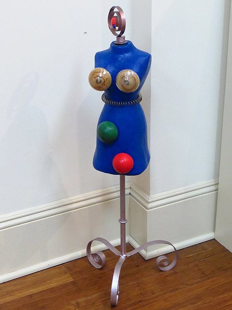 Fred Cole – “See Through Bra” sculpture, mannequin, toys, springs, glass shapes