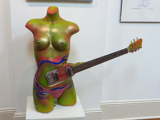 Brian McCormack  – “Rock and Roll Hootchie Coo” found object, fiberglass, electric guitar parts, paint, thong
