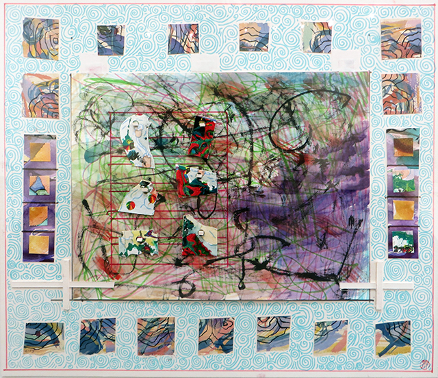 Peter Arakawa  – “Bubbles” mixed media on paper, 26” x 23”