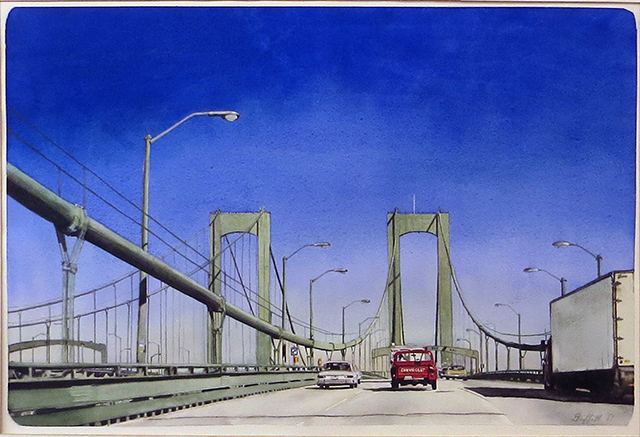“Delaware Memorial Bridge”  – Watercolor on paper –  42” W x 30 1/2” H  – $5,000.00