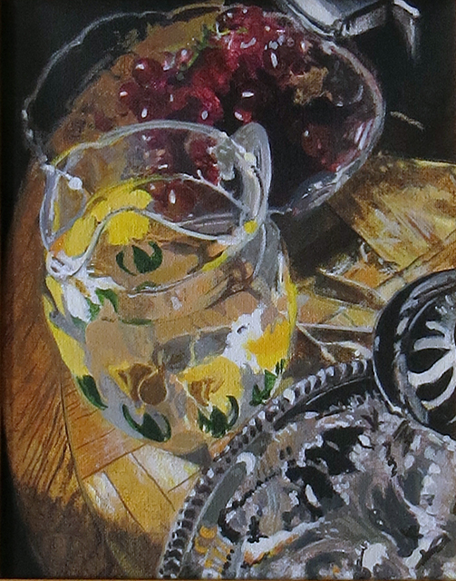 “Still Life with Pitcher” Acrylic on canvas –  12” w x 15” H $350.00