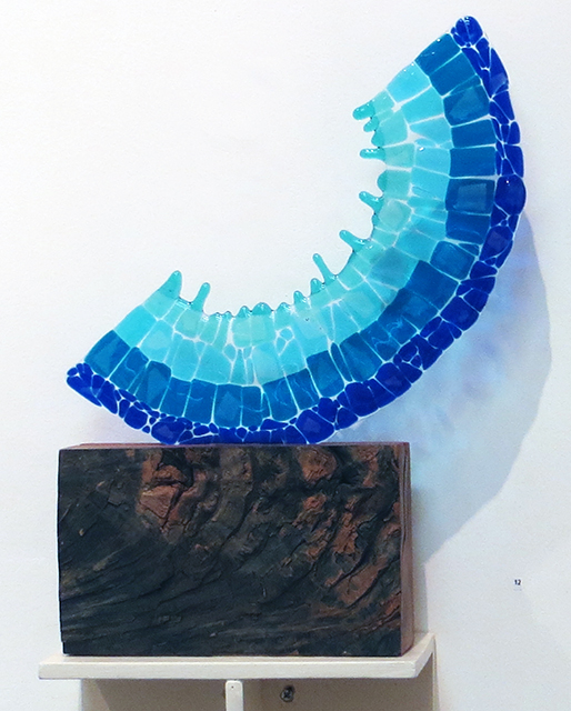 “Blues in the Night”   fused glass and wood, by Ellen Rebarber