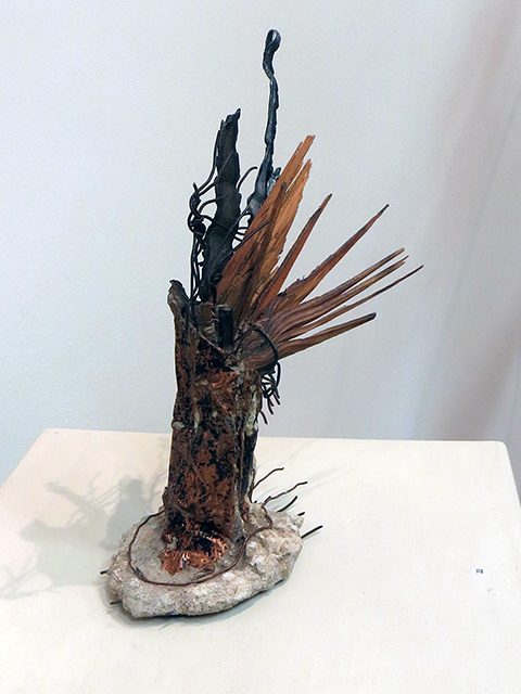 “Winged Victory”  mortar, copper, wood and found objects by Eric Beckerich