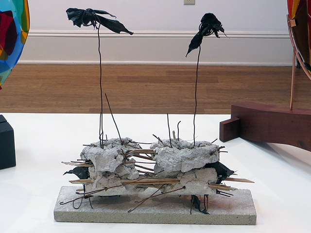 “Sticks” – mortar, sticks, found objects on marble, by Eric Beckerich