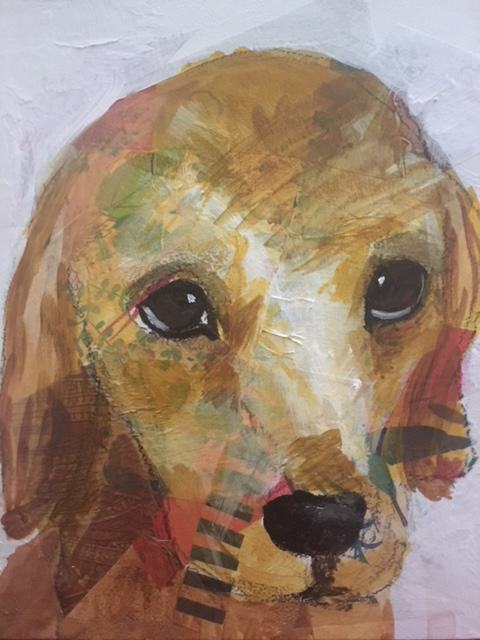 Lesa Mellman “As a Puppy” mixed media on artist board