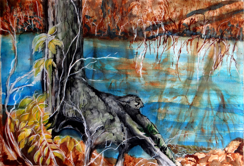 Virginia Carroll “Tree Root in Swamp” watercolor on paper