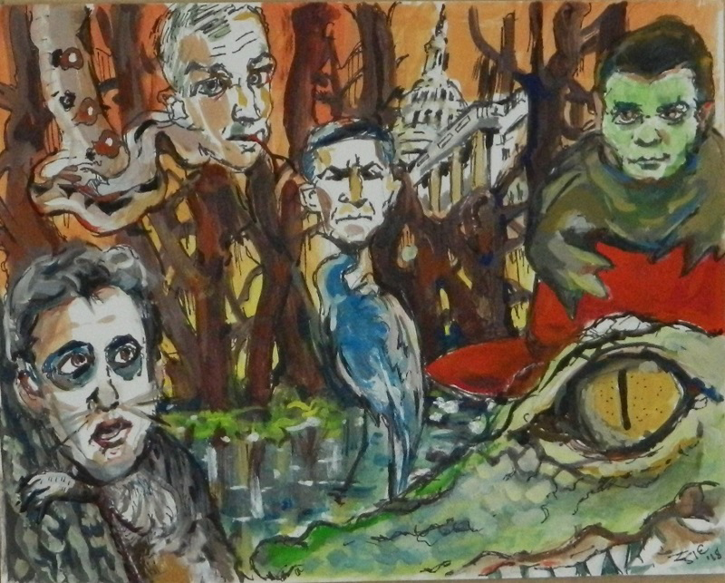 Steven Epstein “Swamp Denizens” gouache, pencil and marker on paper