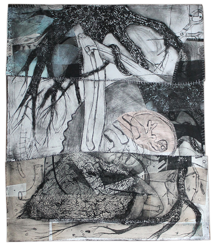 Dominique Vitali “Untitled Roots” intaglio, chine colle, embroidery