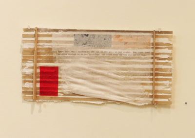 “142 Emwood Dr. (Studio)”   acrylic, acetate, paper, and plaster on wood, 6” x 12” $240.00