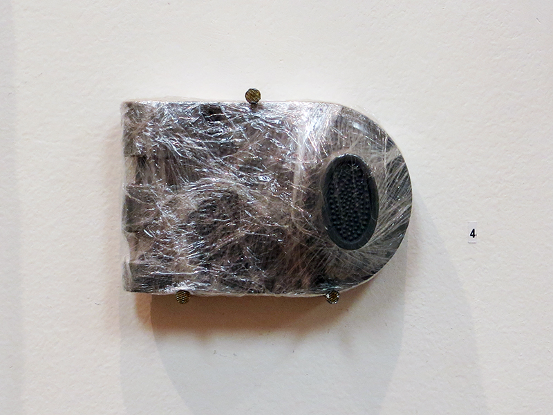 “Deadbolt” deadbolt painted gray wrapped in plastic,  4.5” x 3” x 1” $120.00