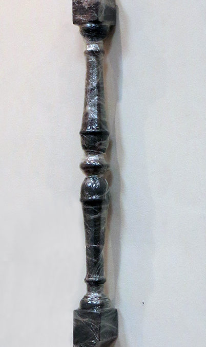 “Spindle”   spindle painted gray wrapped in plastic, 2.5” x 2.5” x 28”  $160.00