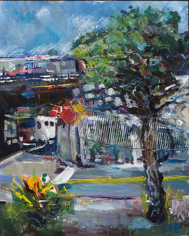 “Underpass”   mixed media, acrylic, collage and crayon SOLD