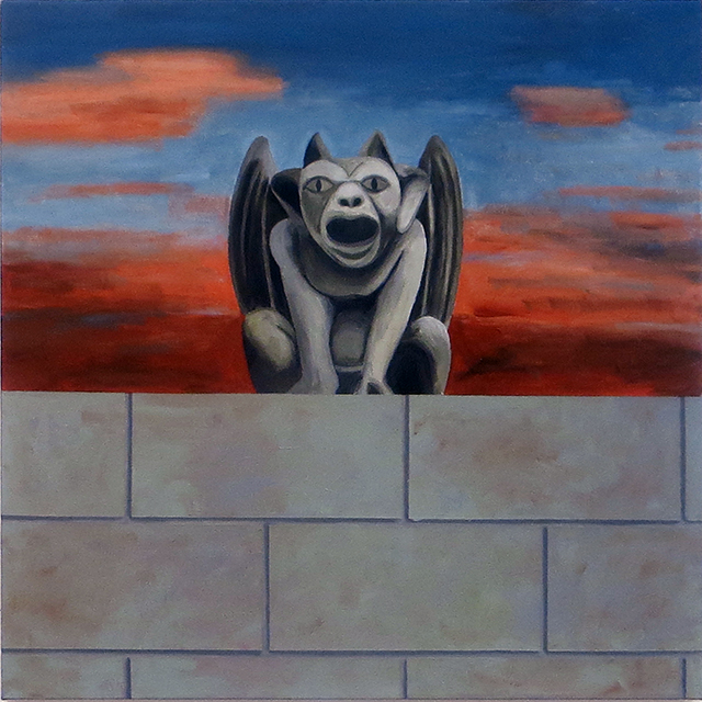 “Gargoyle on the Wall” acrylic on canvas, 34” H x 34” W, $1,100.00