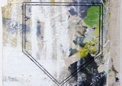 “Home Plate”  mixed media abstract collage 12” x 12”, $150.00