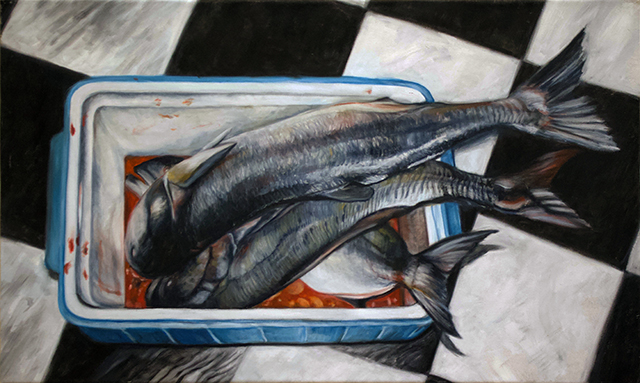 Neil Besignano “Bela’s Catch” oil on canvas